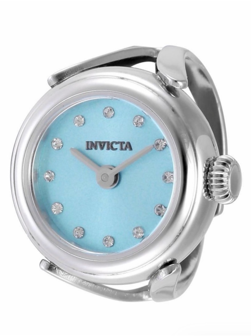Invicta Women's Silver Ring Watch with Light Blue Dial and Crystal Markers